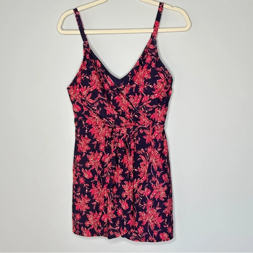 Lands End Large One Piece UPF 50+ Tulip Wrap Swimdress Modest‎ Cruise Vacation